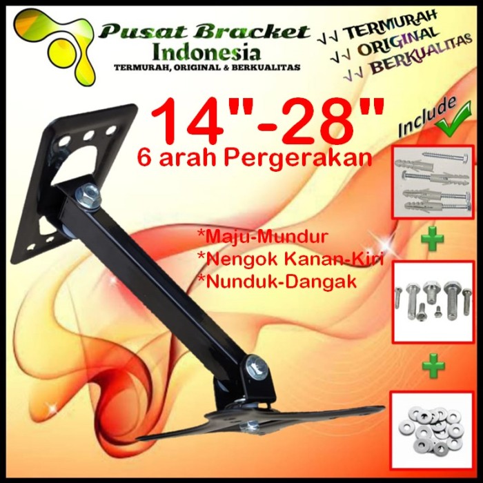 Bracket Tv 24 Monitor Lengan 14&quot; s/d 28&quot; 6arah Fleksible PBI.SWKNM-009