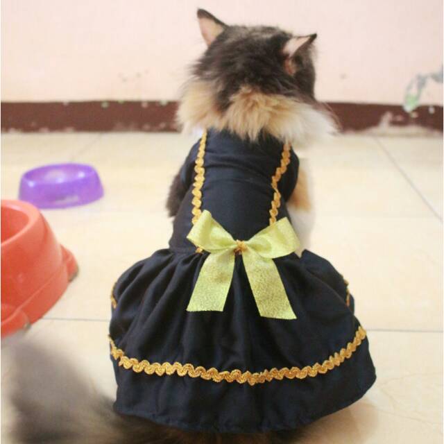 Dress black mumu pita kuning / dress kucing lucu murah terlaris / baju kucing murah size S M L XL