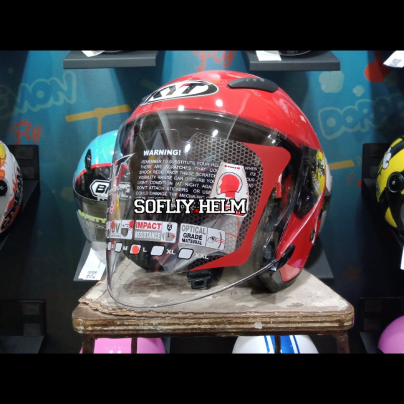 HELM KYT GALAXY FLAT R SOLID GREY MATT DOUBLE VISOR HELM KYT GALAXY FLAT R GREY DOFF HALF FACE-FIRE RED