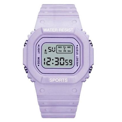 JAM TANGAN DIGITAL RUBBER PRIA WANITA SEGI KARET SPORT LED MURAH-HITAM POLOS
