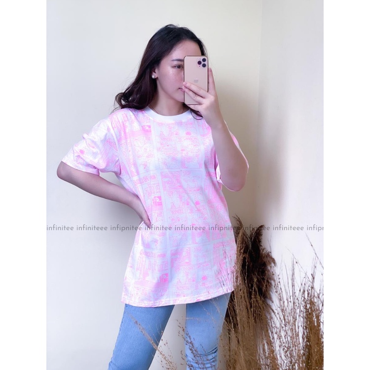 Kaos Oversize Lengan Pendek Kaos Wanita Jumbo Motif Koran Komik