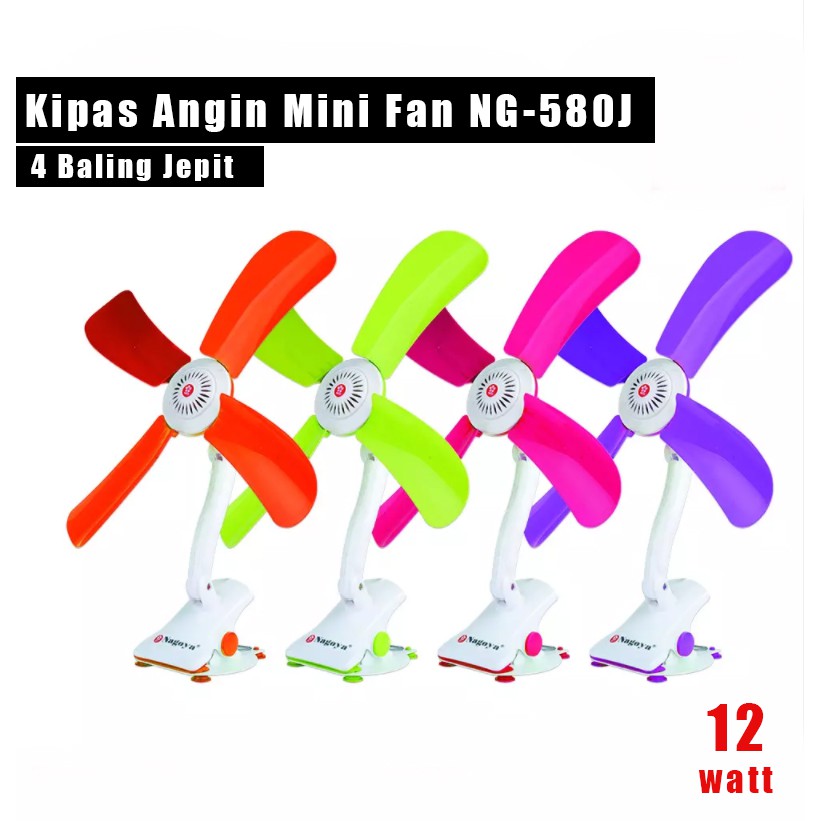 Mini Fan Kipas Angin 4 Baling Baling Jepit 12W