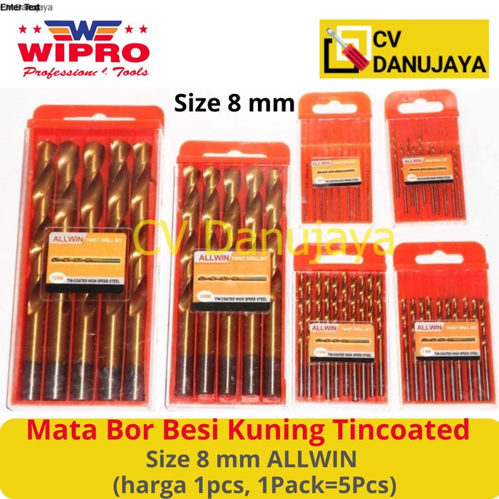 Mata Bor Drill MataBor Drill Besi Baja Kuning Tincoated Size 8 mm ALLWIN