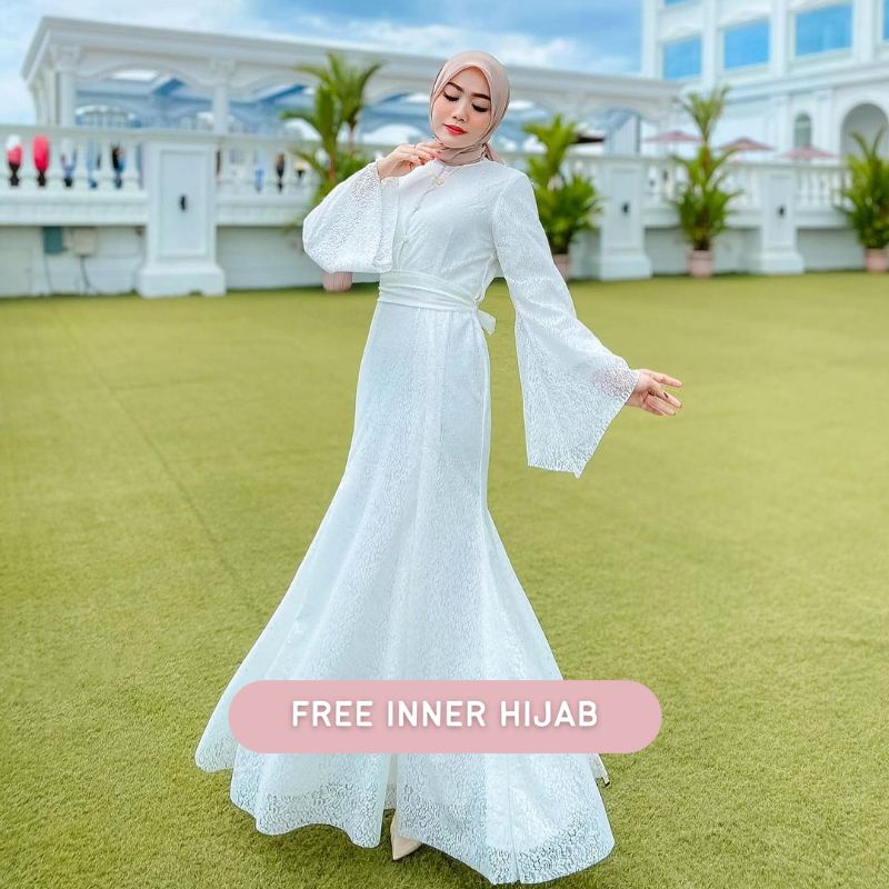 ELLADINE DRESS BYGIAGIO dress akad simple gaun wedding pernikahan baju muslim putih pakaian lamaran elegan pakaian wanita pesta elegan fashion korea dress lebaran cantik anggun mewah nyaman gaun vintage wedding fashion dress bahan lace brokat halus furing