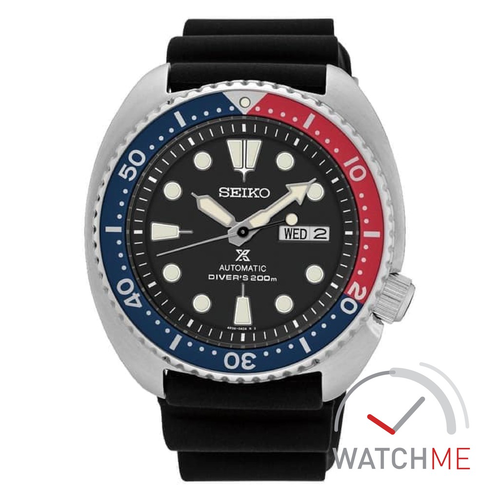 Seiko Prospex SRP779 Automatic Turtle Black Dial 200m Black Rubber Strap Blue Red Original Garansi