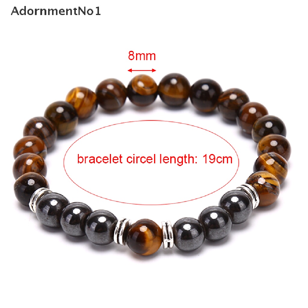 (AdornmentNo1) Gelang Manik Batu Hematite Tiger Eye Alami Elastis Untuk Pria