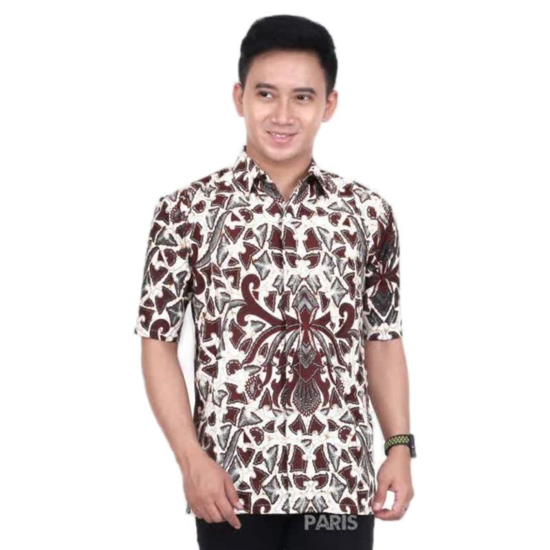 Kemeja batik pria lengan pendek reguler | Baju batik pria lengan pendek motif sogan premium