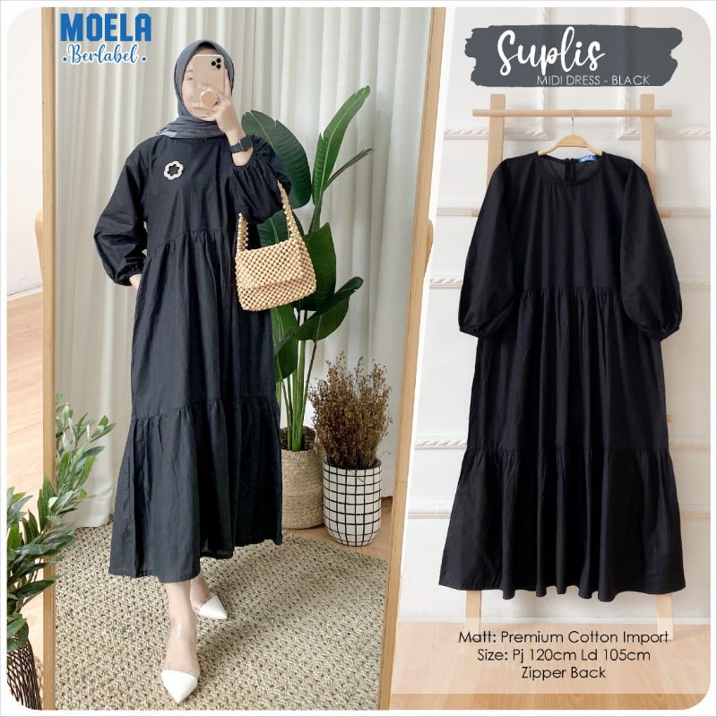 Suplis Midi Dress - Gamis Motif Polos Casual Ori Moela