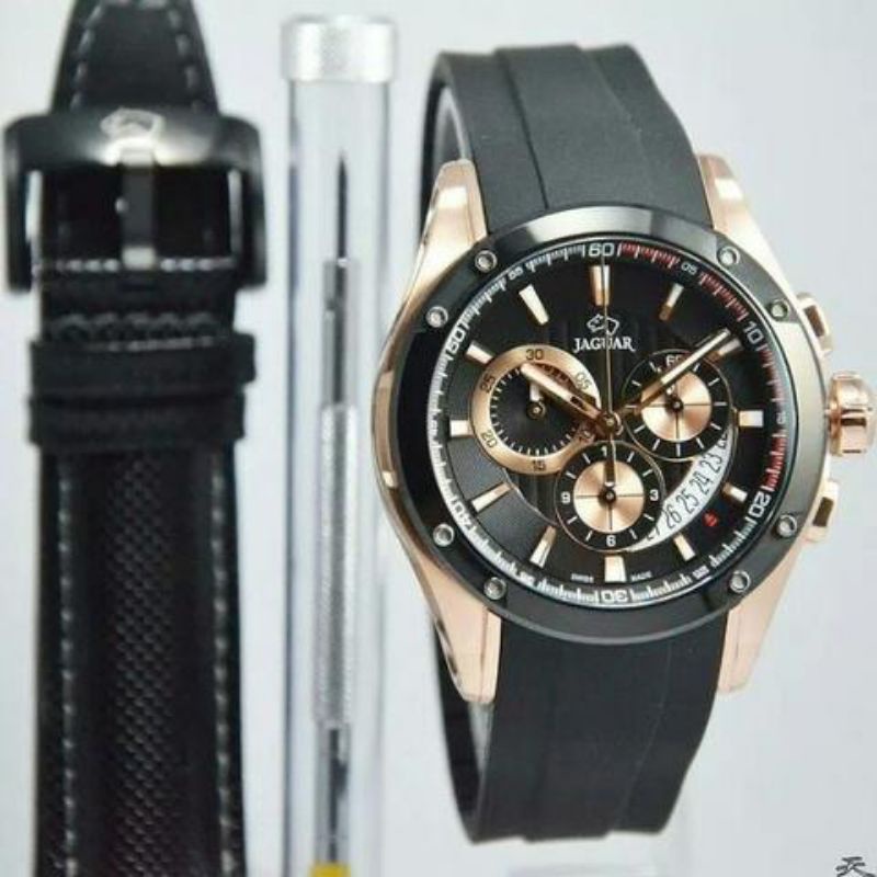 Jam Tangan Pria Jaguar J691/1 Rosegold Rubber Original Swiss Made
