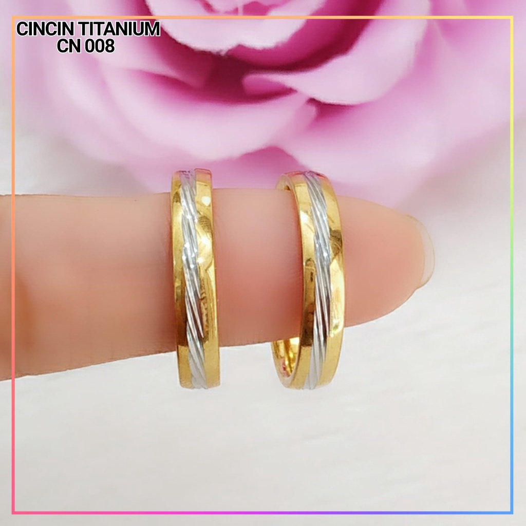 Cincin Titanium/stainless steel couple harga/1biji cincin dewasa 2 warna polos perhiasan lapis emas gold CN 008