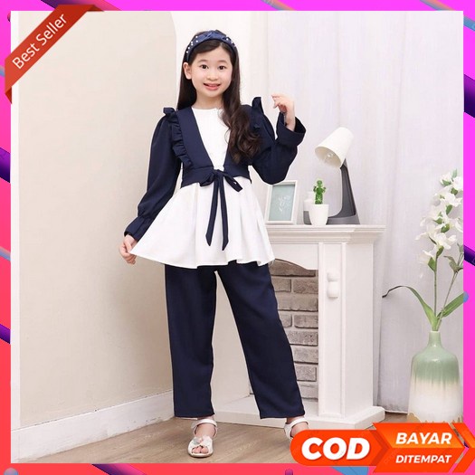 Setelan Tunik Celana Anak Perempuan Zeta Outfit Arwa Couple Mra - Baju Stelan Anak Fashion Usia 8-12