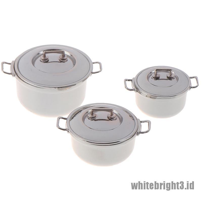 (white3) Mainan Miniatur casserole Bahan stainless steel Untuk Aksesoris Dapur Rumah Boneka 1 / 12