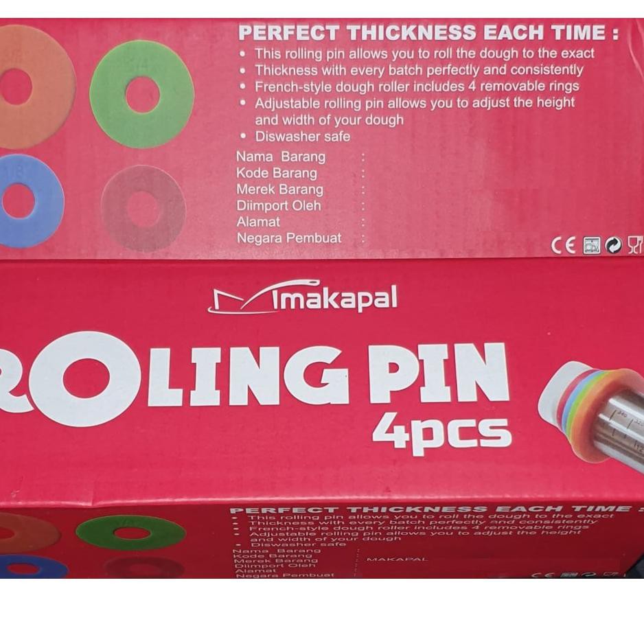 

Gilingan Kue 4 ukuran ada penggaris ukuran/centi nya di gagang 1 roll / Rolling Pin 4 in 1 Makapal H