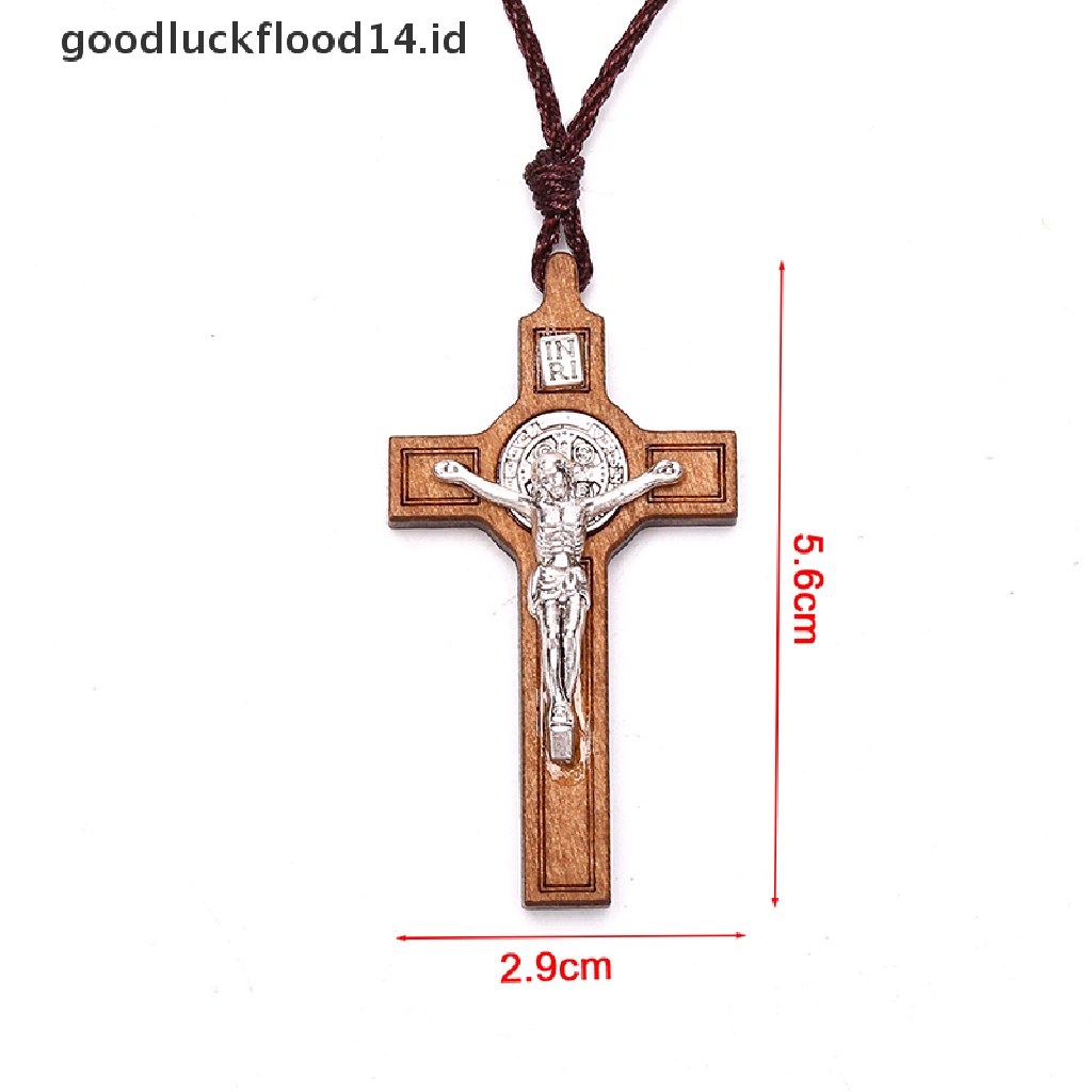 [OOID] Retro Jesus Cross Necklace Wood Metal Pendant Jewelry Charm Necklace Gift ID