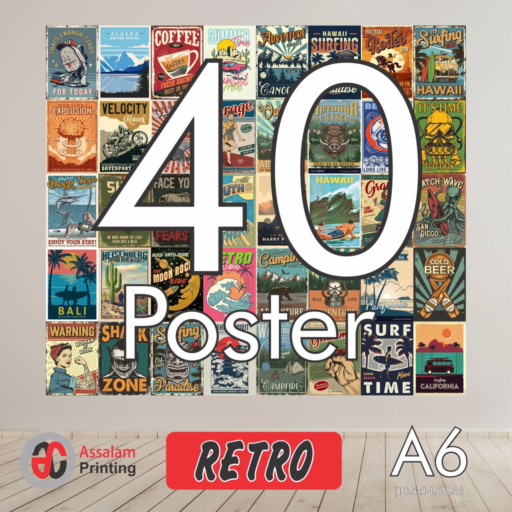 (40PCS) POSTER AESTHETIC ANIME COMIK CARTOON FOOTBALL RETRO BAND BRAND MOVIE ISI 80PCS WALL DECOR-Retro 40