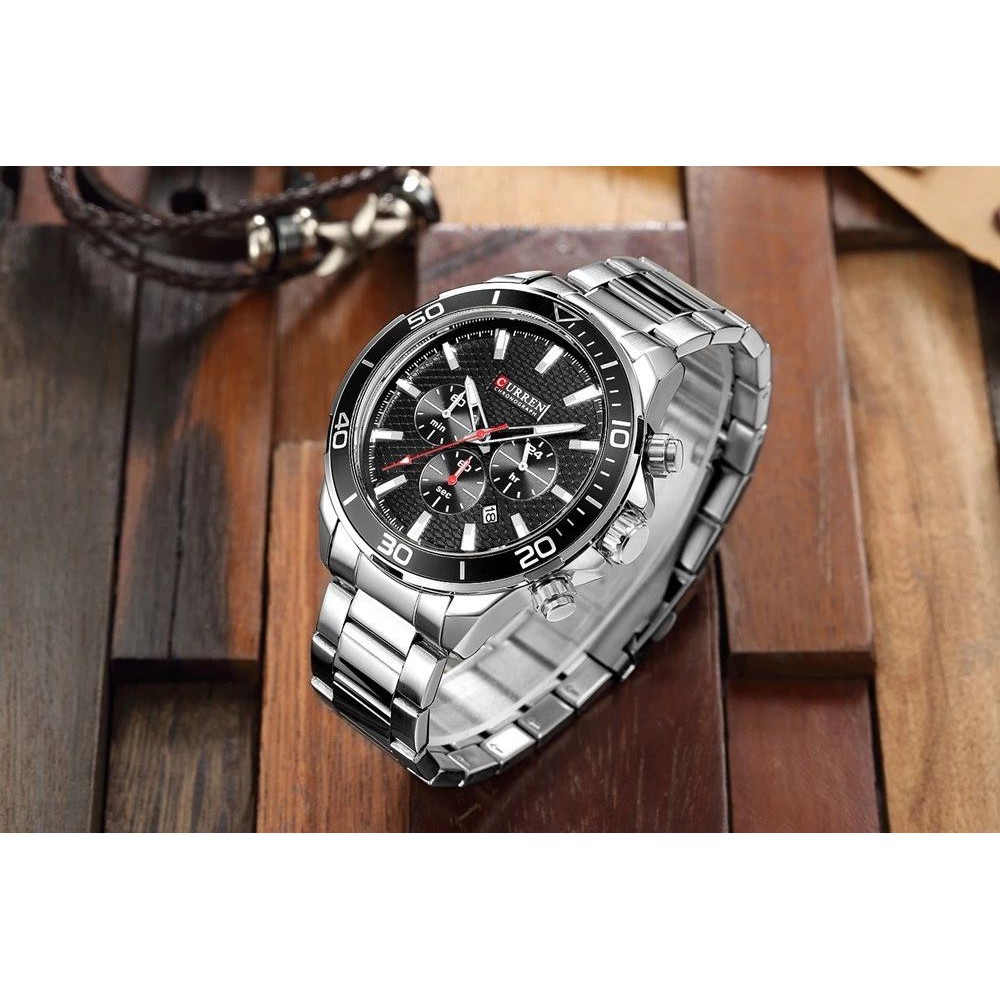 CURREN 8309 Jam Tangan Pria Analog Tali Kulit Chronograph Aktif WATCHKITE WKOS