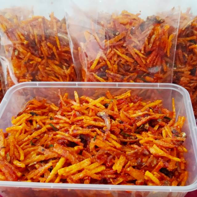 

Kering mustofa pedas topping teri