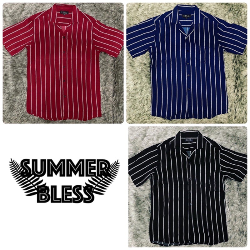 Kemeja pria motif salur garis kemeja casual