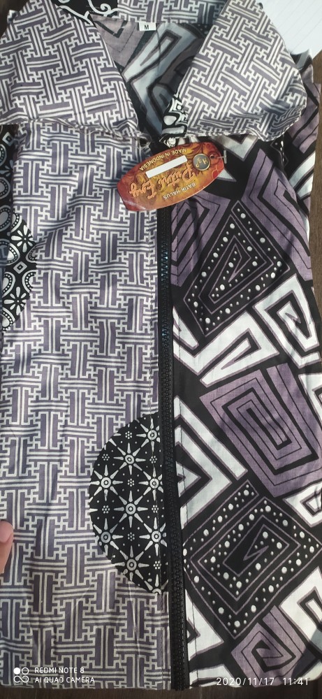 Ada Jumbo Tunik Seling Zipper Mono Batik Modern Kantor Monochrome Seragaman Kerja Mozaik Monokrom