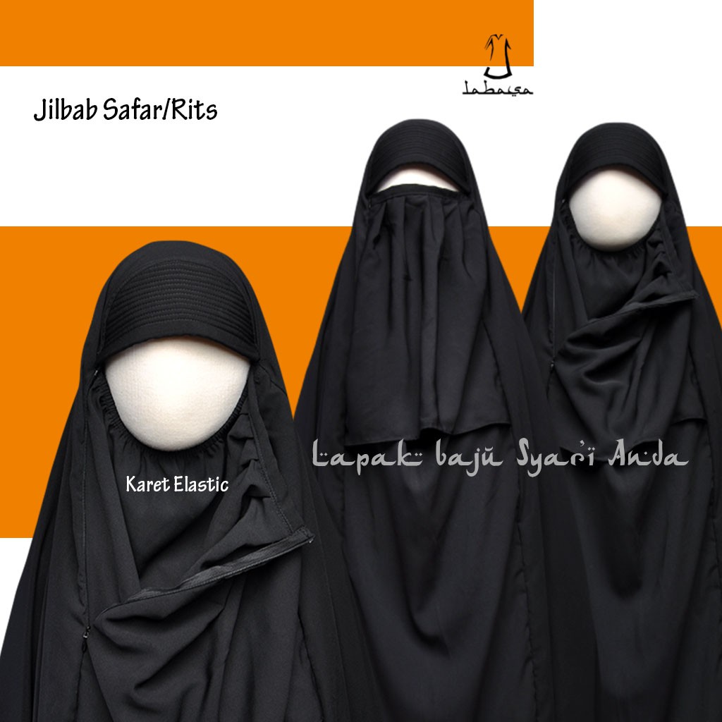 Labasa Jilbab Safar Non Purdah Size XL Sebetis Hitam | Jilbab Rits