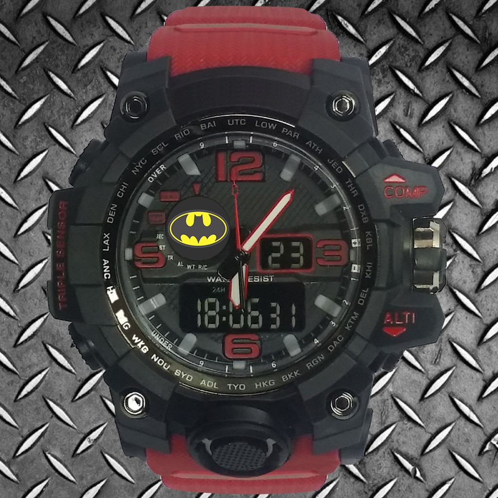 (Istimewa Bossque) Jam BATMAN Double Time Tali Merah Marun (Exclusive)