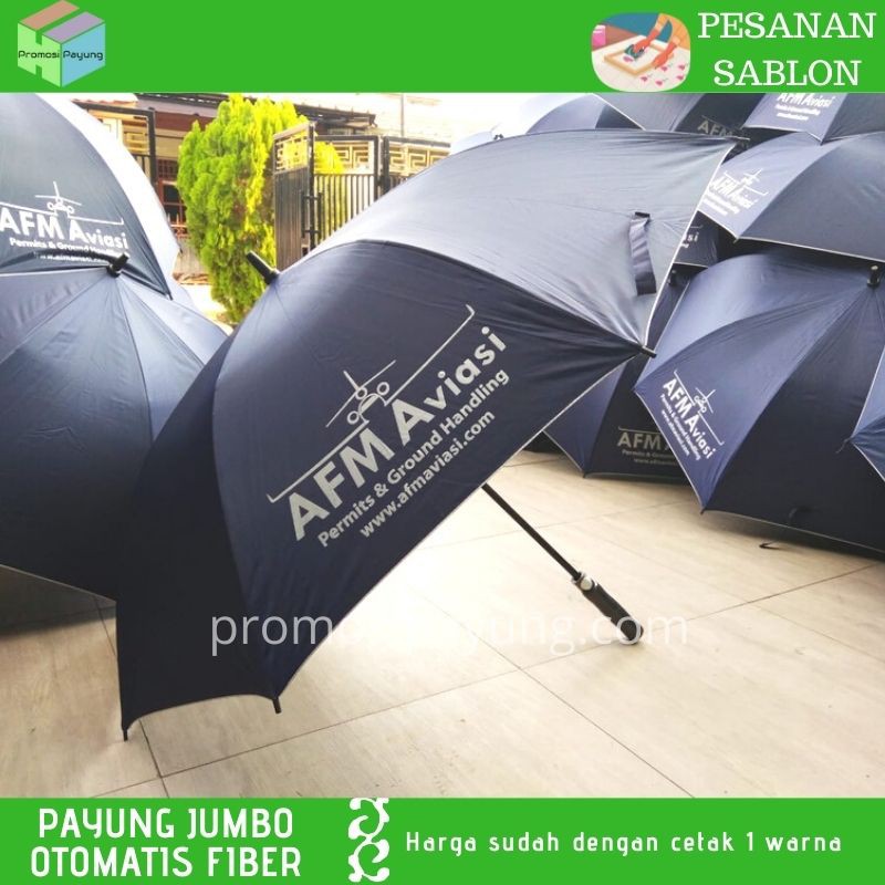 [ payung custom grosir ] payung ukuran besar jumbo golf Fiber Lapis silver sudah sablon 1 warna