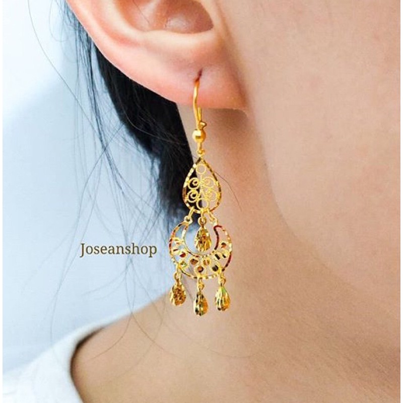 Anting wanita model etnik rumbai elegant emas asli