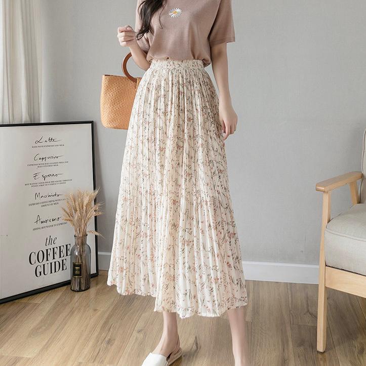 Plisket Bunga Lily Wanita 90cm Bahan Hyget Premium all size