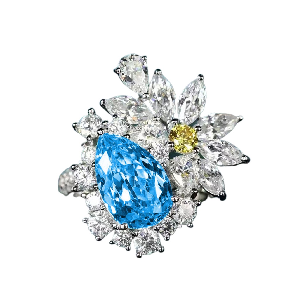 Hu Hu Hu Hu Hu Alat Bantu Pasang Kacamata♡ Cincin Wanita Model Terbuka Adjustable Bentuk Bunga Hias Topaz Imitasi Untuk Pernikahan