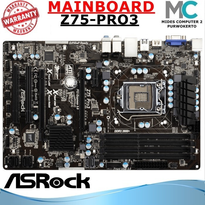 Mainboard Z75 Intel LGA 1155 Asrock Atx Onboard 4 Slot Ram