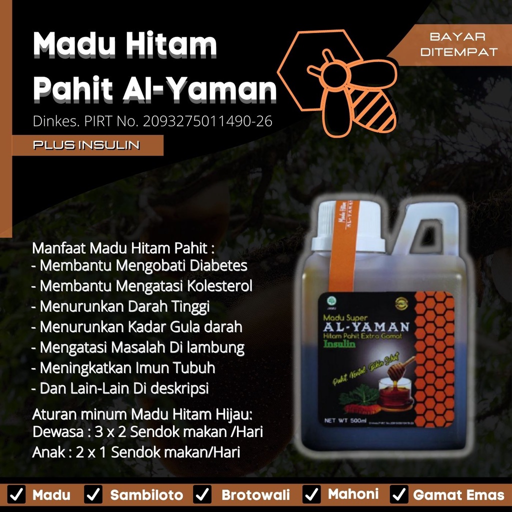 Al-Yaman - Free Madu Alshifa Madu Hitam Pahit 500gram plus Madu Herbal Hijau 350gram untuk mengatasi penyakit lambung