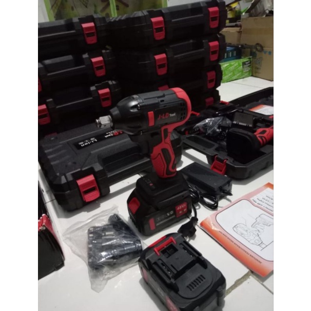 JLD IMPACT WRENCH CORDLESS - MESIN BOR 48V 2 BATERAI JV88 J.LD TOOL MERAH