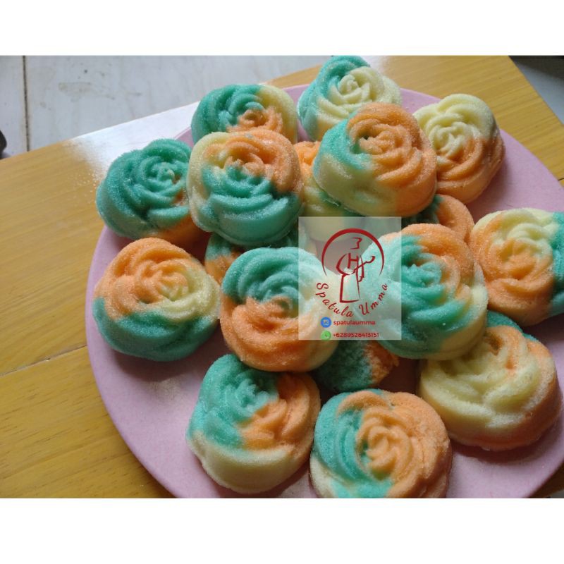 

Bolu kukus bunga mawar rainbow 3 warna dadakan