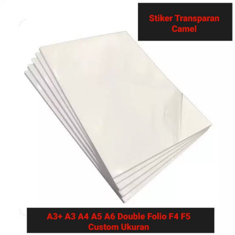 

Stiker Transparan(Non Coating) A3+ A3 A4 A5 A6 F3 F4 F5 Custom Ukuran