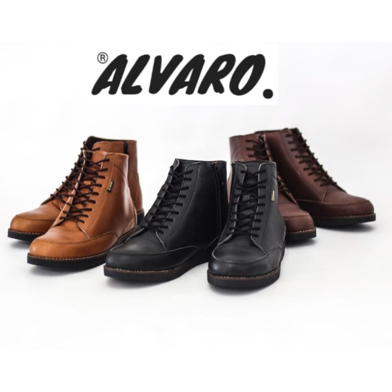 ALVARO DENIAL - Sepatu Boots Pria Resleting Kulit Asli Brodo Vintage Kasual Original CH