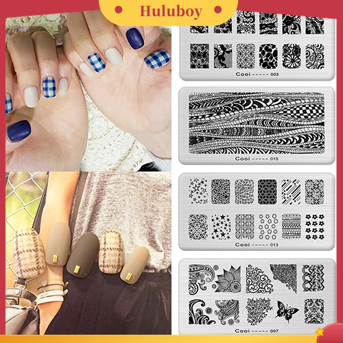 Huluboy Huluboy♡ Plat Stempel / Cap Kuku Motif Print Untuk DIY Manicure