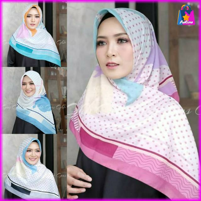Hijab Jilbab Segi Empat Motif Voal Wave Kombinasi Polkadot Terbaru GS0146