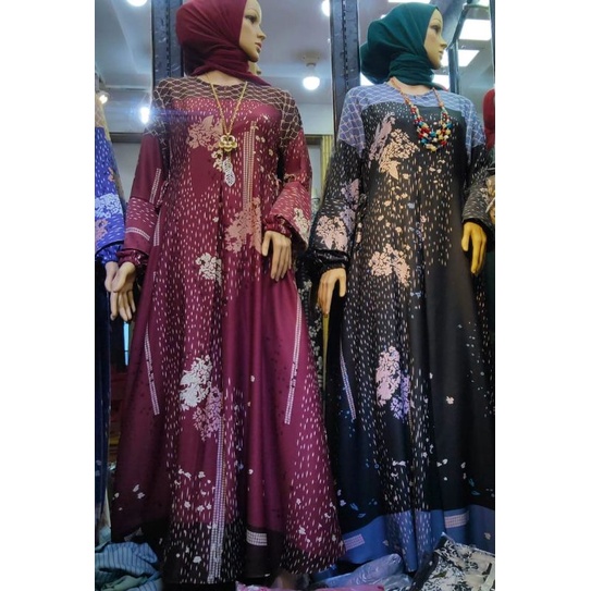 (Ready Jumbo Ld 130 /6L) Gamis Maxmara Lux  | Gamis Maxmara Lux Premium |Tali Pinggang |Busui| Gamis Motif Hujan