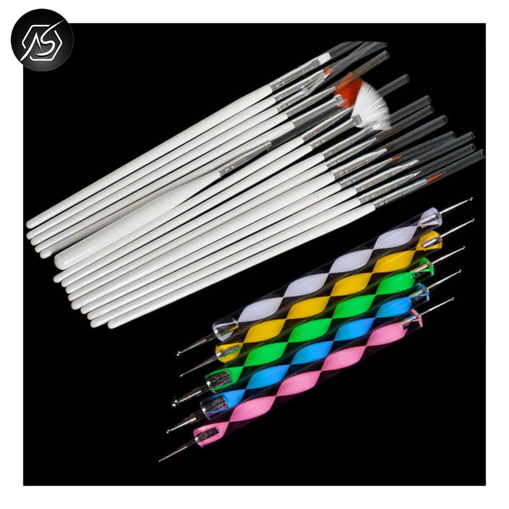 Anto Shop - Rhinestone Kuas Kuku Lukis 20 in 1 Nail Art Dotting Tools - X-19