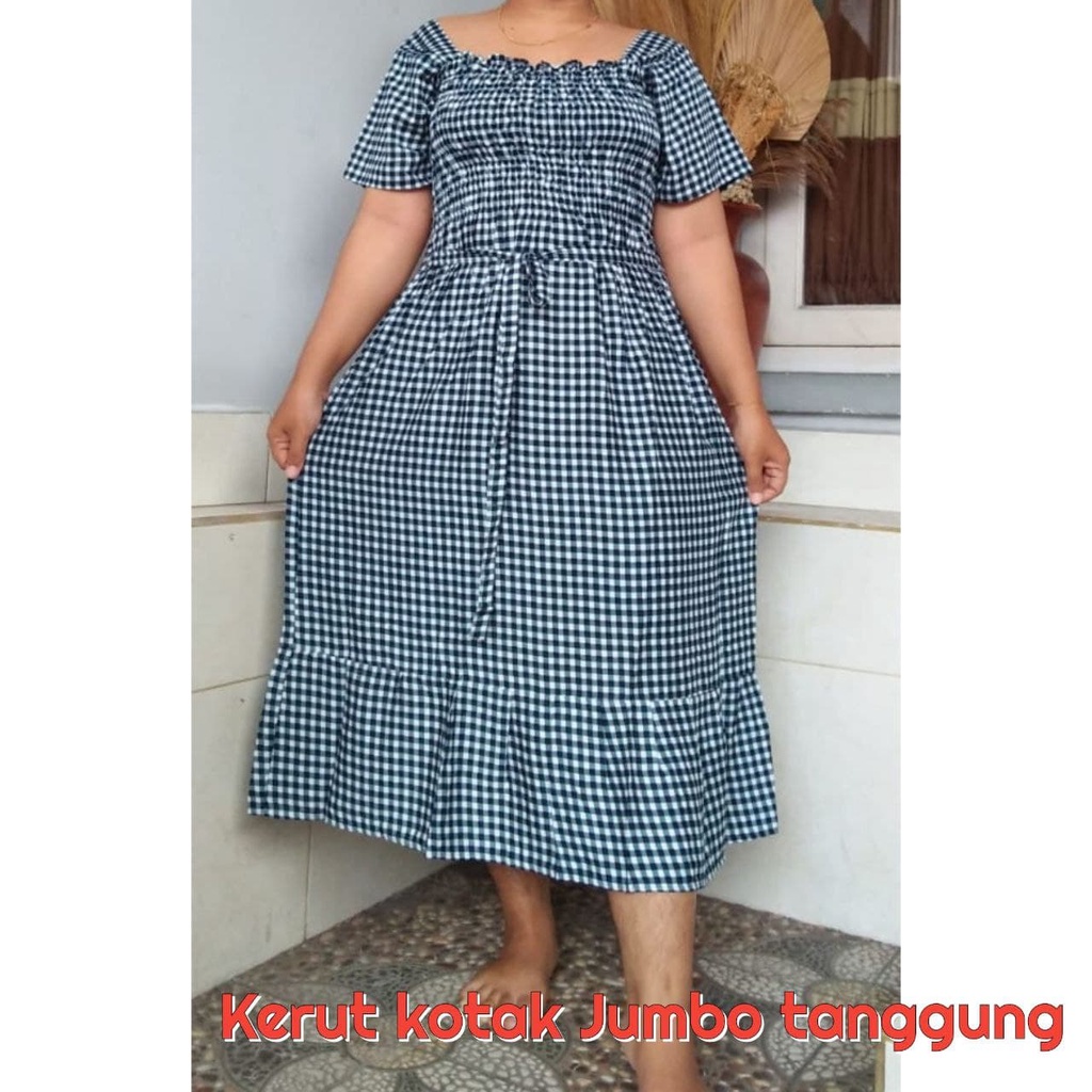 DRESS KERUT KOTAK TANGAN JUMBO TANGGUNG.