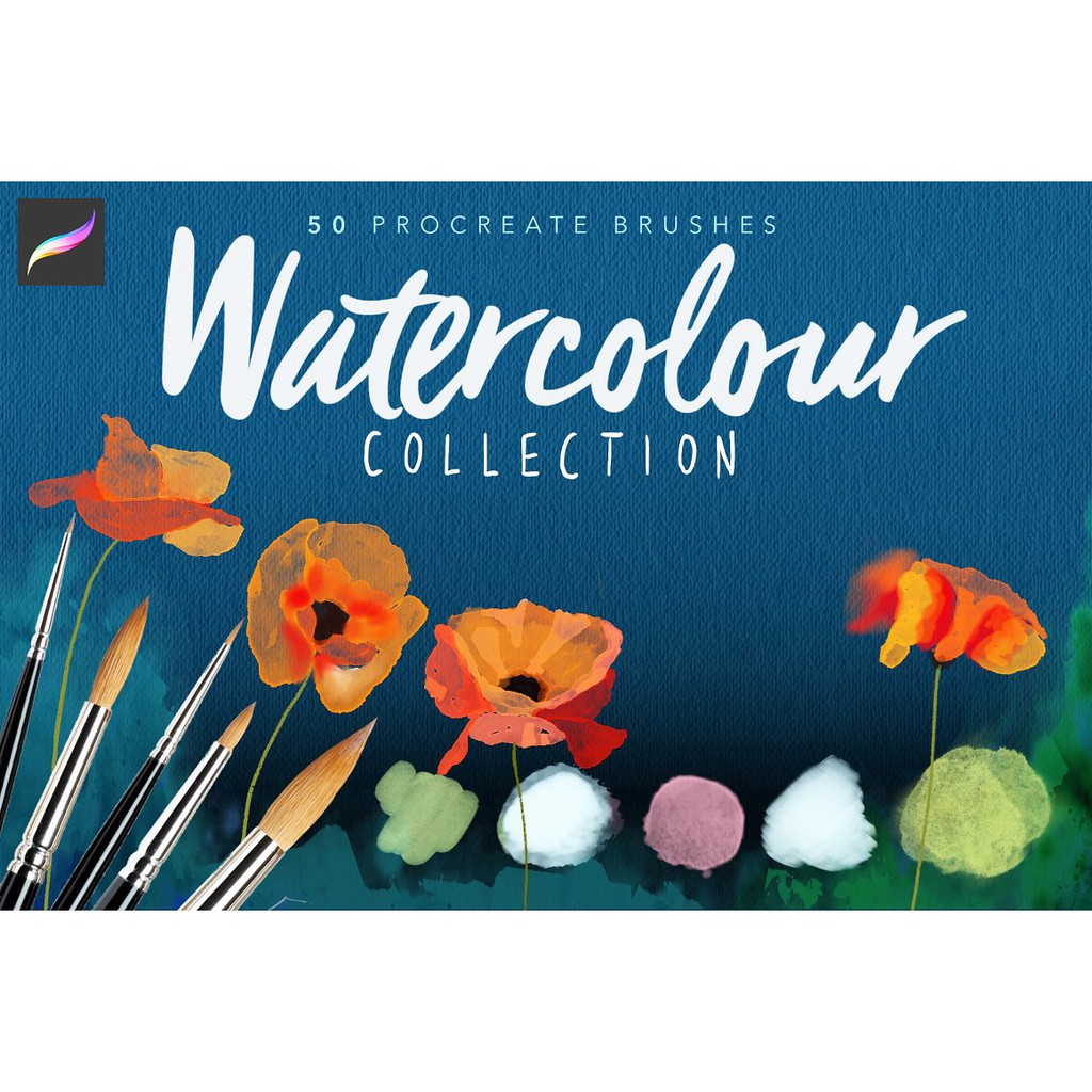 Procreate Brush - 50 Watercolour Collection Procreate Brushes with Paper Texture &amp; Canvas