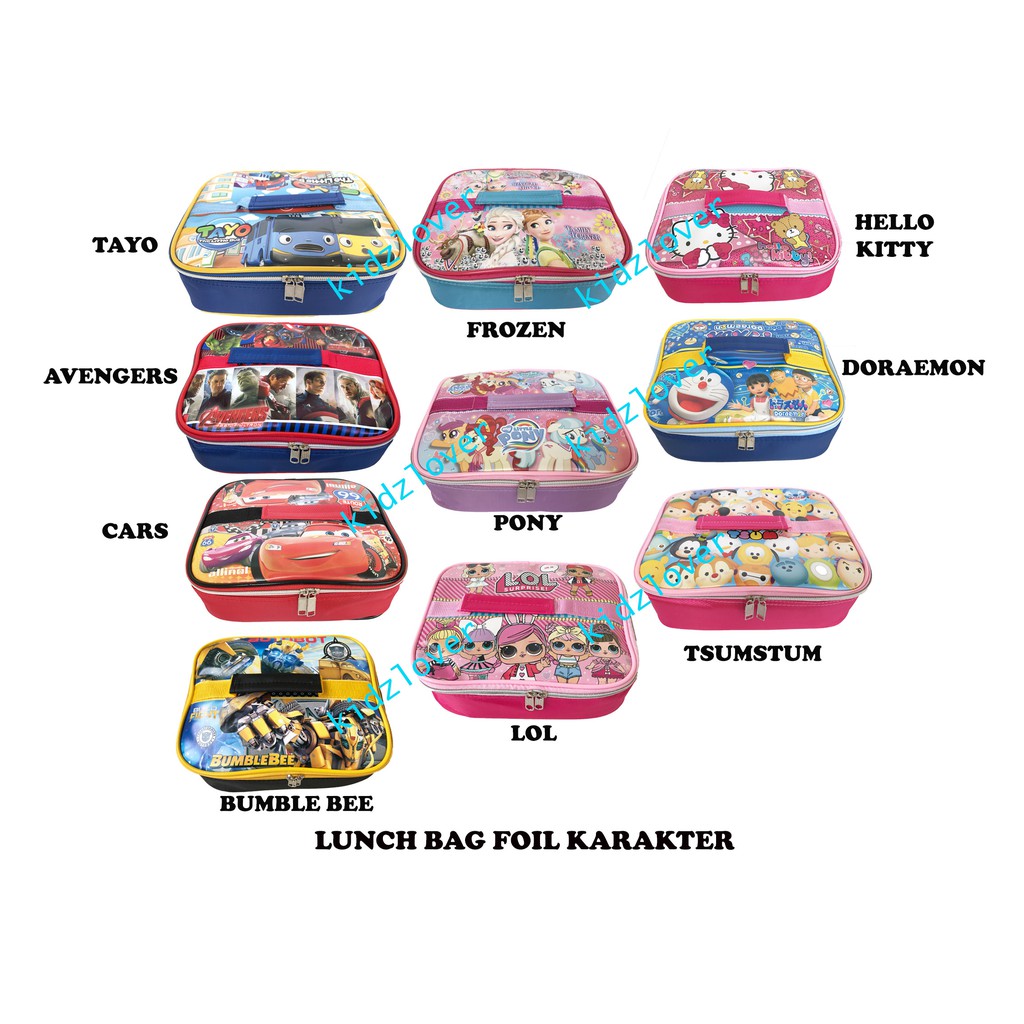 Lunch Bag Alumunium Foil Karakter/ Goodie Bag / Organizer Bag / Tahan Panas Dingin (tas yoooye)