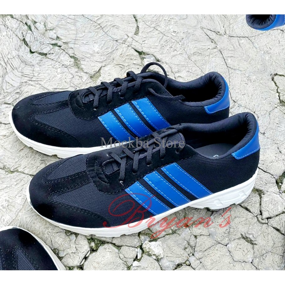SEPATU PASANGAN COUPLE PRIA & WANITA REPLIKA ADIDAS HITAM LIST BIRU