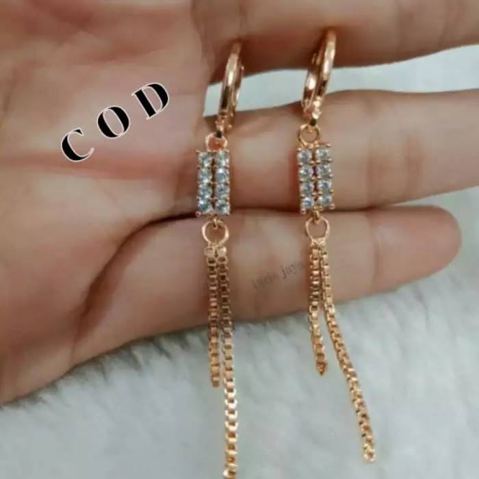 ANTING FASHION WANITA MODEL PERMATA BARIS DUA WARNA GOLD