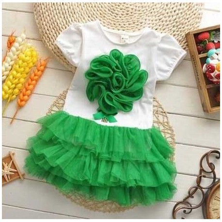 Pakaian Anak Perempuan / Dress Flower Tutu Green