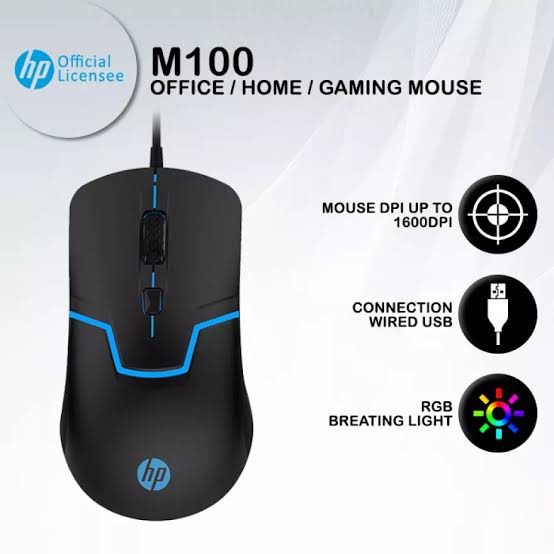 Mouse HP M100 Mouse Kabel LED 1600 DPI Di Laptop PC Komputer