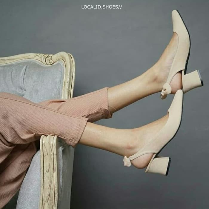 Haktinggi Wanita Import G11D4  Sepatu Pantopel Hak Tahu R09 Cream - Beige, 37