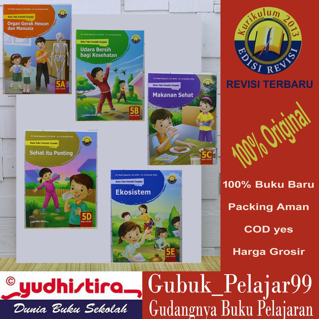 Paket Buku tematik yudhistira SD/MI kelas 5 jilid A,B,C,D dan E  Original BOOK