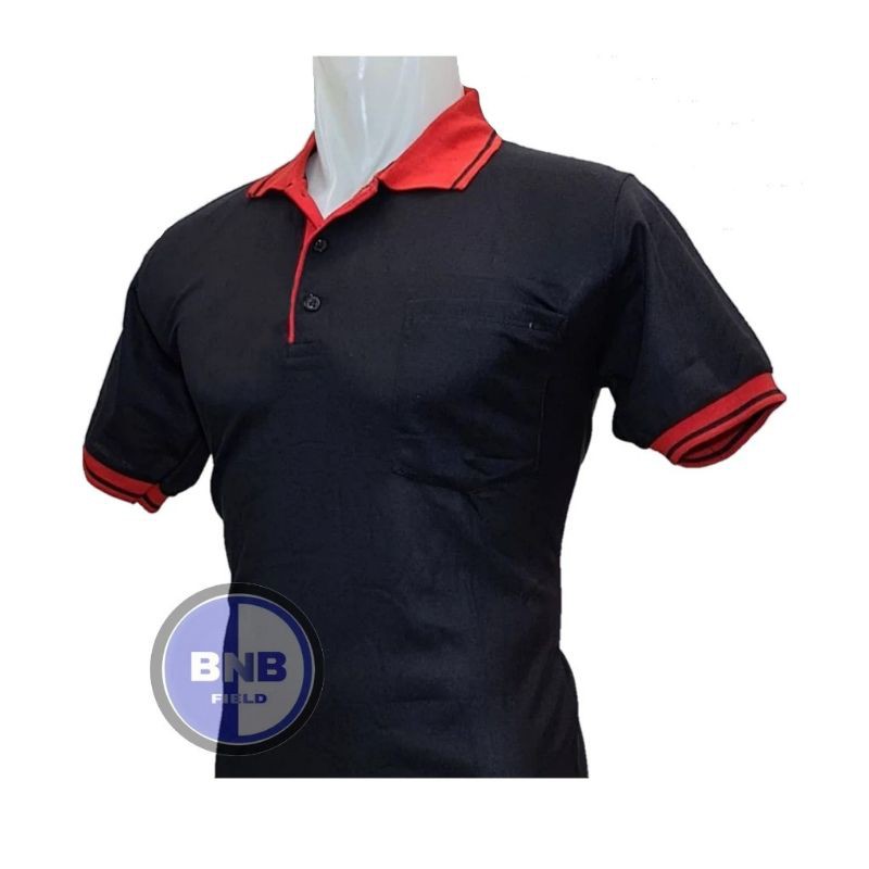 KAOS KERAH HITAM LIS MERAH BAHAN POLYESTER PIQUE