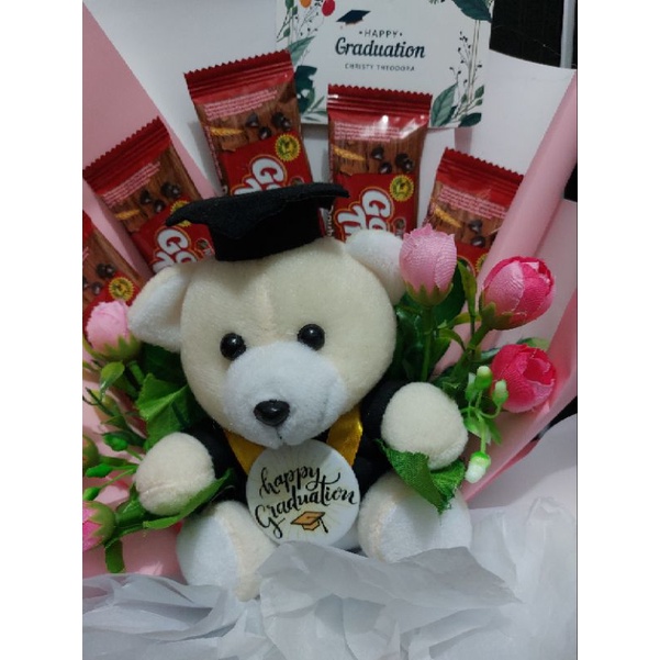 Buket wisuda boneka graduation - with snack bouquet | Graduation Bouquet | Teddy Mini Graduation | B